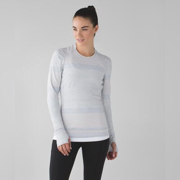 Lululemon Think Fast Long Sleeve Om Stripe Heathered Silver Spoon Silver Spoon 6 - Picture 1 of 16